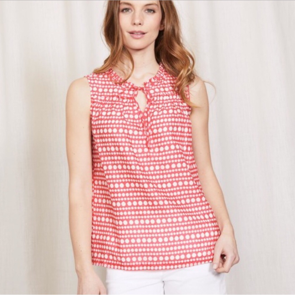 Boden Yolande Coral Polka Dot Ruffle Top 8 M
